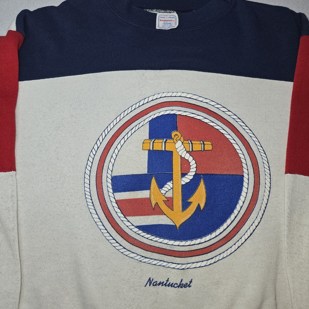 Distressed Vintage M Nantucket Colorblock Sweatshirt Anchor Nautical Sailing‎